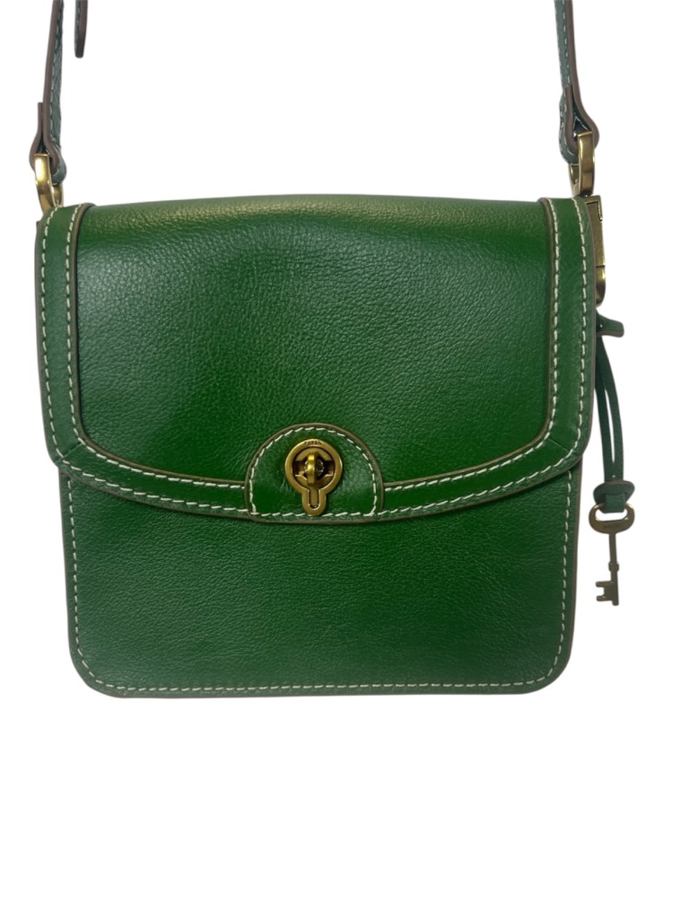 🔥NWOT $195 Fossil Ainsley Tumbled Leather Turn-Lock Flap Crossbody Bag w/KeyFob